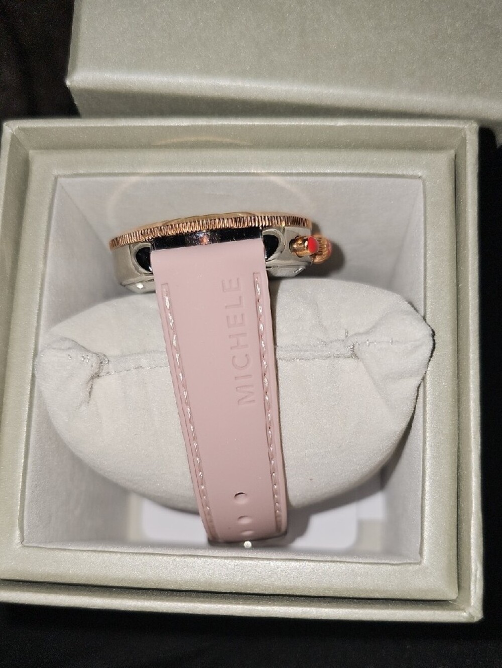 Michele Rose Gold-Tone Case Watch with Pink Strap and Silver Dial - Picture 2 of 4
